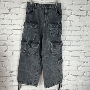 BDG Urban Outfitters Cargo Utility Pants Jeans Baggy Mens 30 Black Skater Grunge